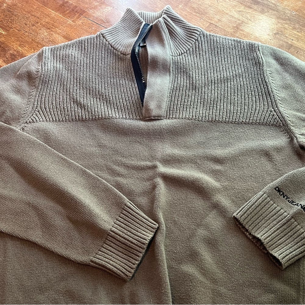 DKNY Men's Tan Quarter Zip Sweater